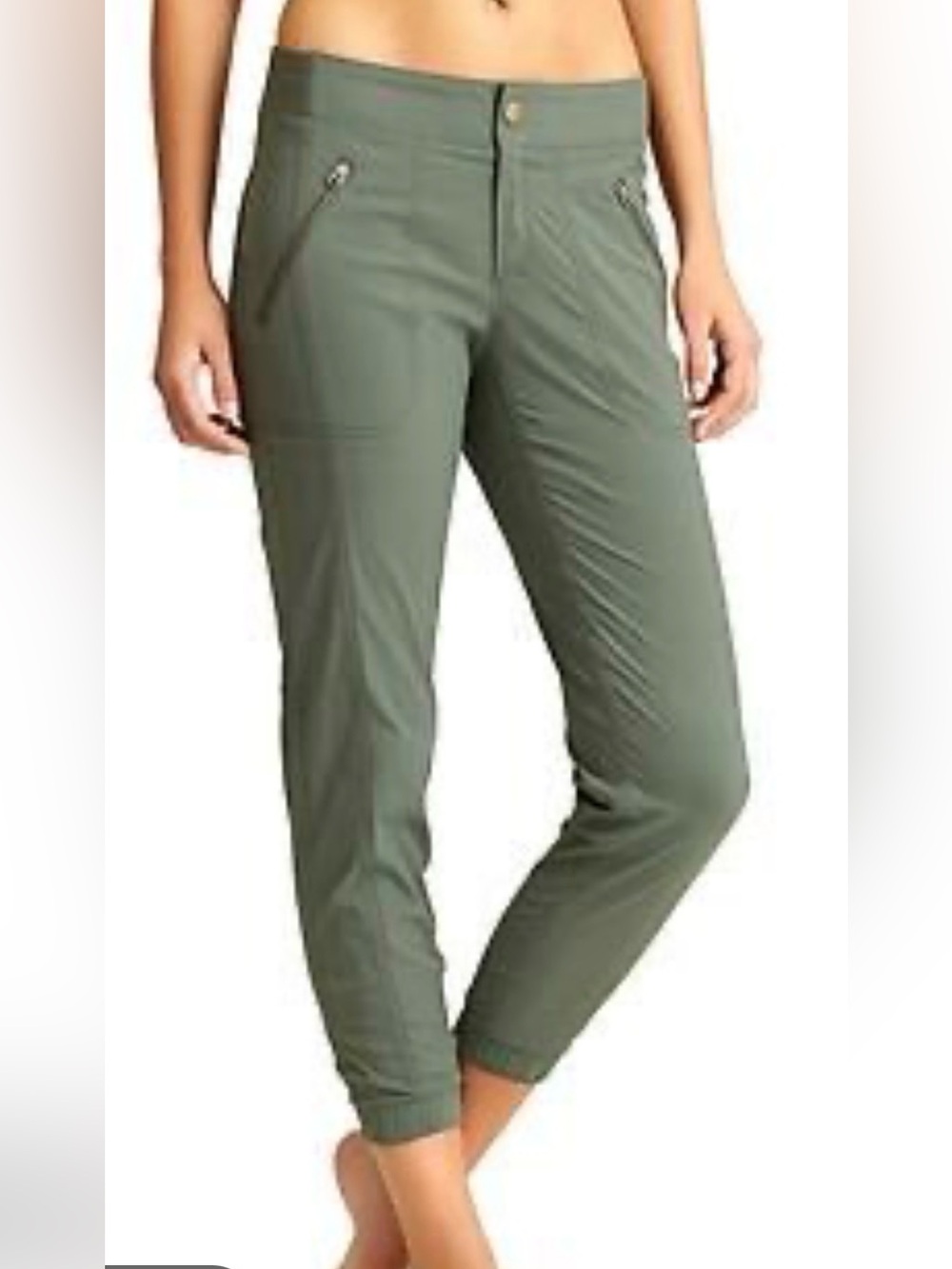 Athleta Trekkie Jogger Pants Women’s 10 Green Hiking Travel Zip Pockets
